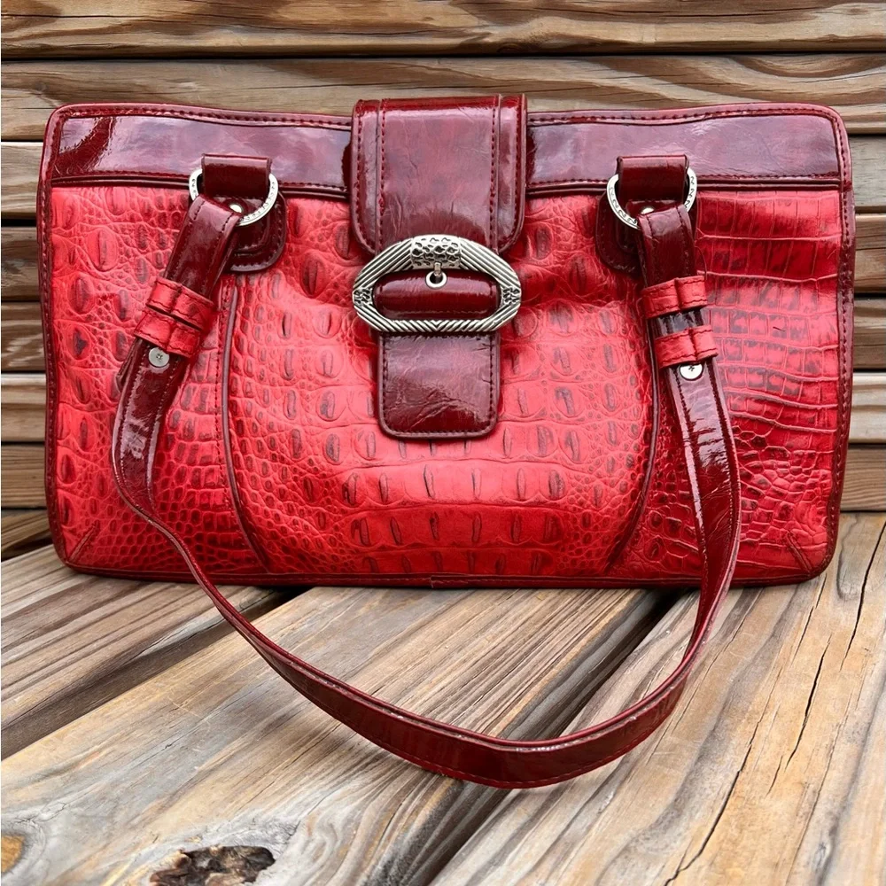 - Red Reptile Embossed Leather Shoulder Bag! EUC!